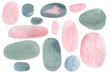 Set abstract watercolor pink circles, collage hand drawing