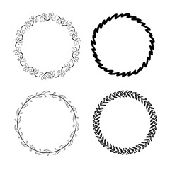 Vector set of hand drawn round frames. Vector isolated illustration. Brushes with corner tiles and ends are included in eps.