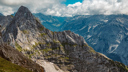 Fototapeta na wymiar Beautiful alpine view at the famous Karwendel summit near Mittenwald, Bavaria, Germany