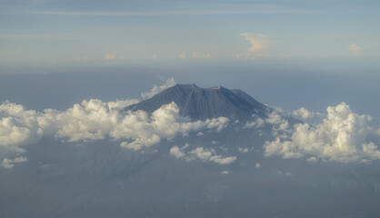 Plane view at Agung volcano in Bali.