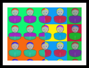 Bright colourful pattern art that looks a bit like a Russian Doll or Babushka. 