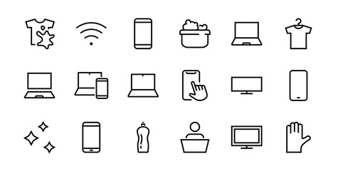 SMART devices and gadgets linear icons set, vector, contains icons computer, camera, laptop, phone, web devices, electronic appliances, and much more. Editable stroke