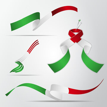 Flag of Italy. 17th of March. Set of realistic wavy ribbons in colors of italian flag. Independence day. National symbol. Vector illustration. EPS10.
