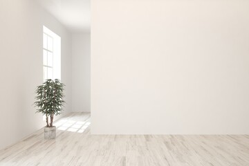 White empty room. Scandinavian interior design. 3D illustration