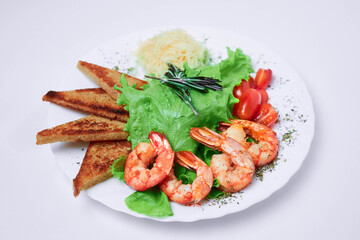 Food photo. Cezar salad with shrimp