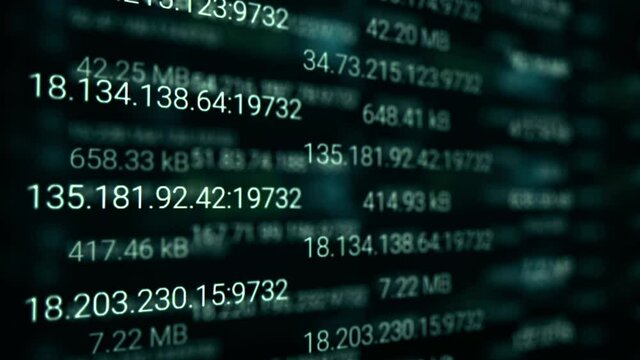 Shell console with highlighted ip address. Internet and web telecommunication concept. 3d rendering. IP Address And Data And Networks World Background. Bitcoin BTC and blockchain nodes