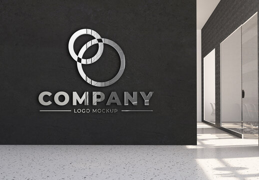 Metallic Logo In Office Mockup