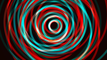 Fototapeta na wymiar Abstract intersecting red green cyan circle lines on dark background