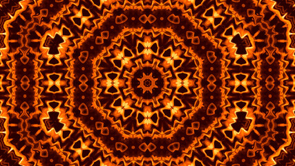 Warm mythical fairy-tale kaleidoscope background with concentric yellow brown elements