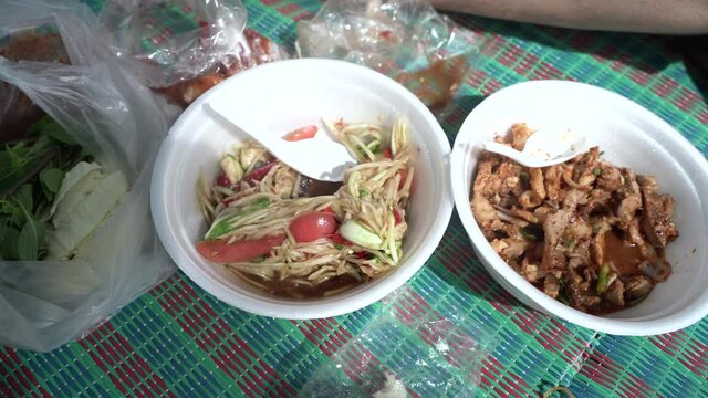 Somtum, street food by the sea, popular food Phuket Thailand