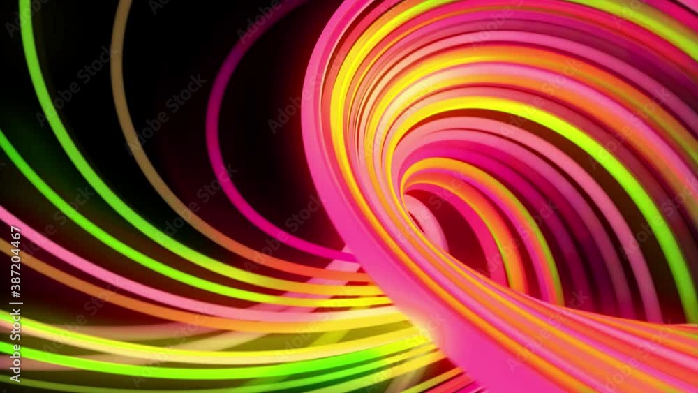 Poster light flow bg in 4k. abstract looped background with light trails, stream of green red yellow neon l