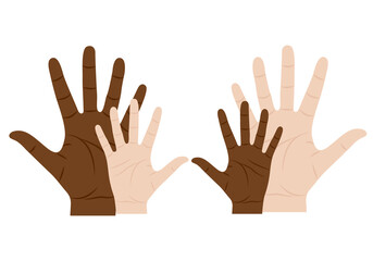 Mano africana y blanca  juntas por la igualdad.