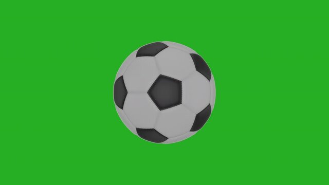 Soccer Football Spin 360 Degrees Seamless Loop On Green Screen 3D Render Motion Graphic.