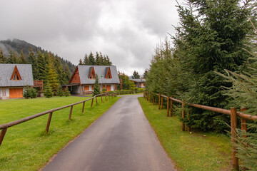 Wooden houses napolane in the mountains of Slovakia Tatra