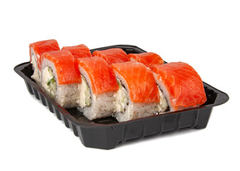 Philadelphia roll sushi in black box isolated on the white