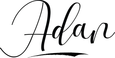 Adan -Male Name Cursive Calligraphy on White Background