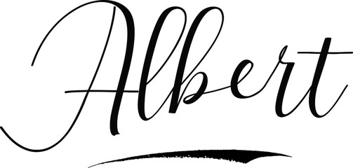 Albert -Male Name Cursive Calligraphy on White Background