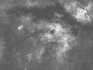 The Sadr Region (IC 1318) in the Constellation Cygnus; Imaged Using a Monochrome Camera, Isolated in the Hydrogen-Alpha Wavelength