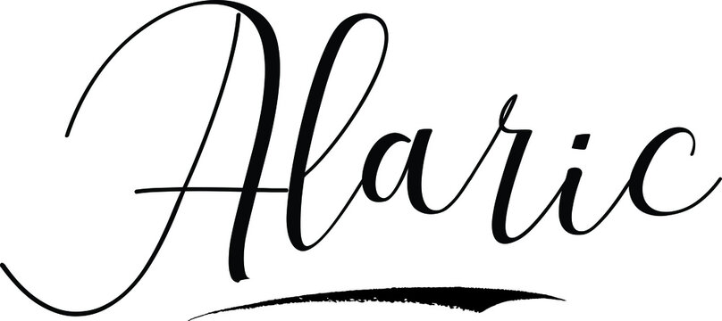 Alaric -Male Name Cursive Calligraphy on White Background