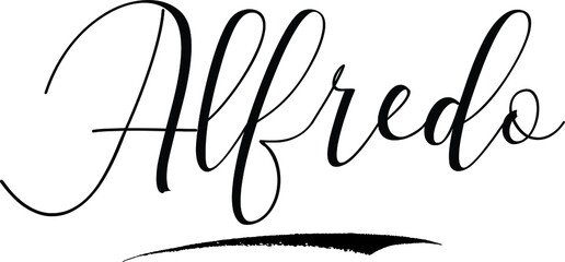 Alfredo -Male Name Cursive Calligraphy on White Background