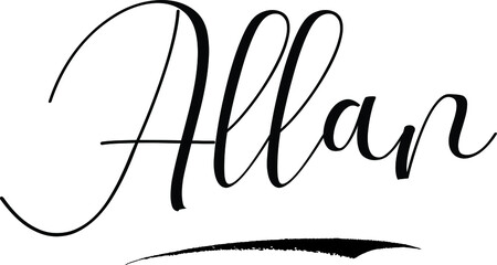 Allan -Male Name Cursive Calligraphy on White Background