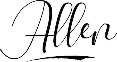 Allen -Male Name Cursive Calligraphy on White Background