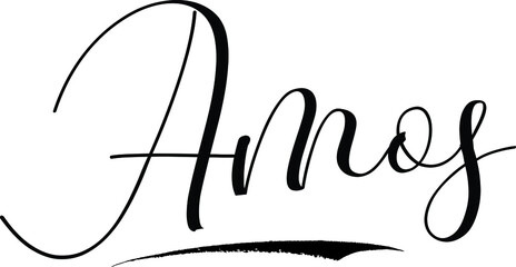  Amos -Male Name Cursive Calligraphy on White Background