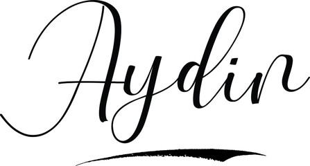 Aydin -Male Name Cursive Calligraphy on White Background