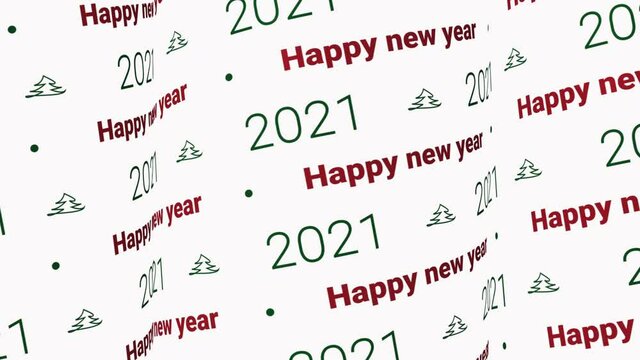 Happy new year 2021 video, moving pattern words at white background as intro or background. Looping video for celebration