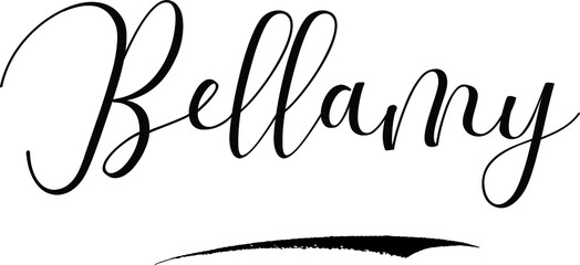 Bellamy -Male Name Cursive Calligraphy on White Background