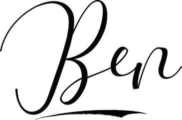 Ben -Male Name Cursive Calligraphy on White Background