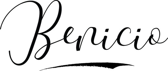 Benicio -Male Name Cursive Calligraphy on White Background