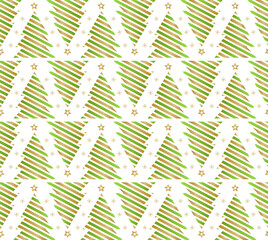 Christmas tree seamless pattern. Gold geometric seamless pattern on white background