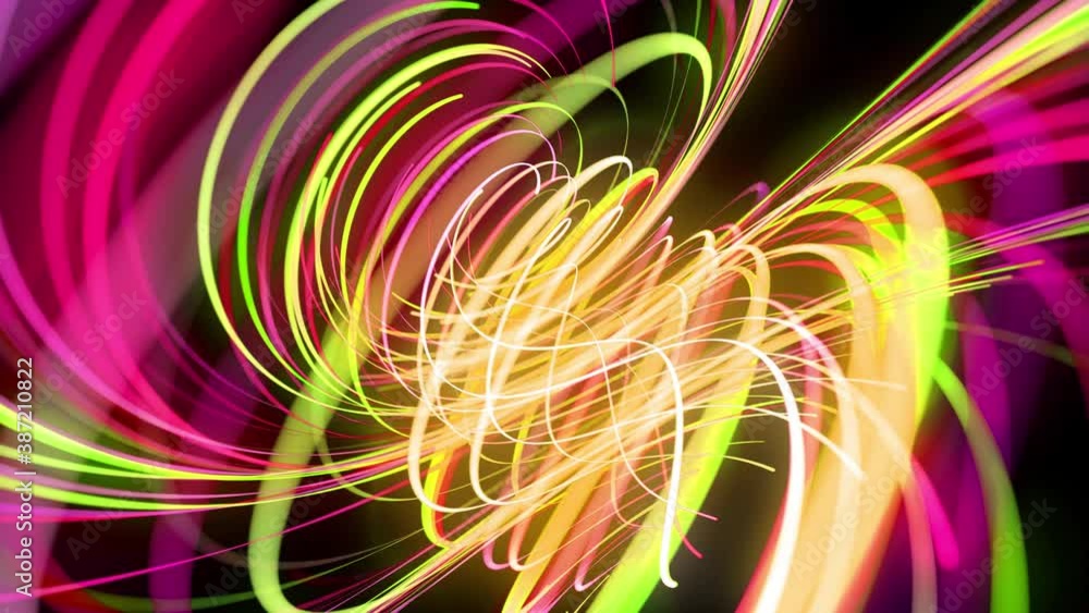 Aufkleber light flow bg in 4k. abstract looped background with light trails, stream of green red yellow neon l