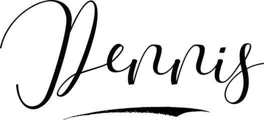 Dennis -Male Name Cursive Calligraphy on White Background