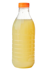 Bottled fruit juice isolated over white background Close up