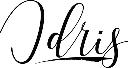 Idris -Male Name Cursive Calligraphy on White Background
