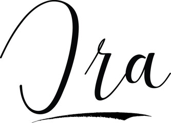 Ira -Male Name Cursive Calligraphy on White Background