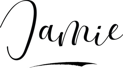 Jamie -Male Name Cursive Calligraphy on White Background