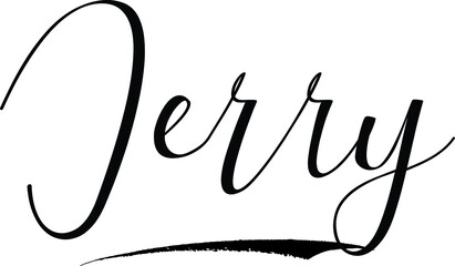 Jerry -Male Name Cursive Calligraphy on White Background
