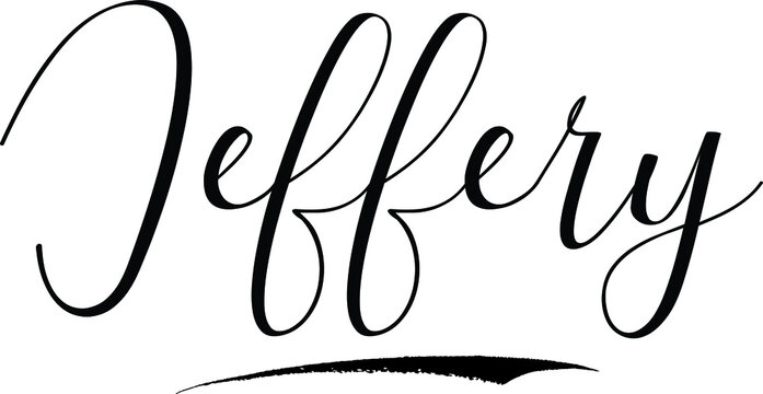 Jeffery -Male Name Cursive Calligraphy on White Background