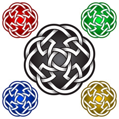 Cruciform mandala symbol in Celtic style. Tribal tattoo symbol. Silver stamp for jewelry design and samples of other colors.