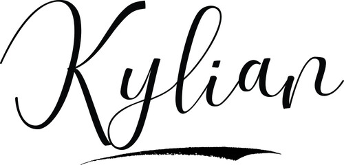 Kylian -Male Name Cursive Calligraphy on White Background