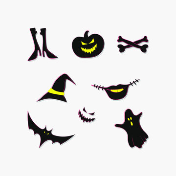 Flat vector illuustration-halloween icons set
