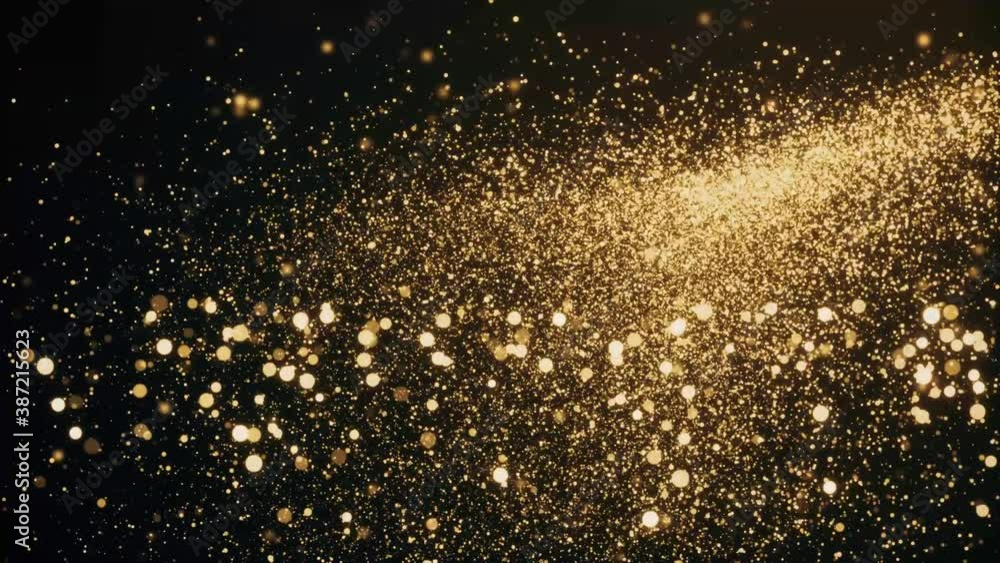 Poster abstract motion background shimmering glittering shining gold particles with bokeh 4k loop video ani