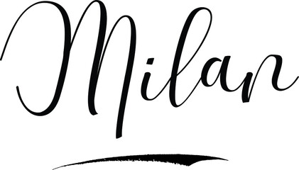 Milan -Male Name Cursive Calligraphy on White Background