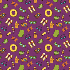 Summer seamless pattern. Rest, beach accessories. Endless textures for your design.