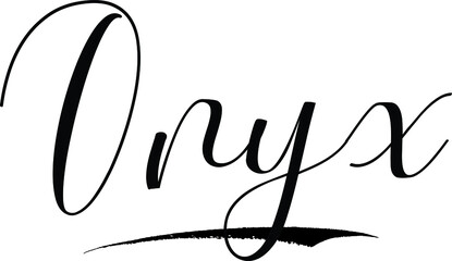 Onyx -Male Name Cursive Calligraphy on White Background