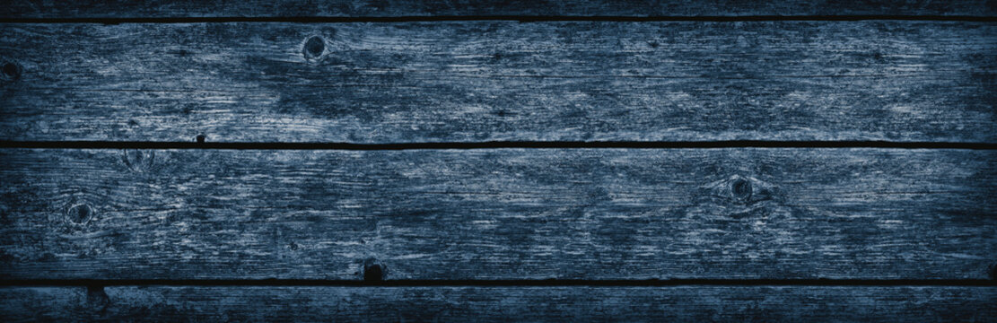 Old blue wood texture with cracks and knots. Free space for text. Big size.