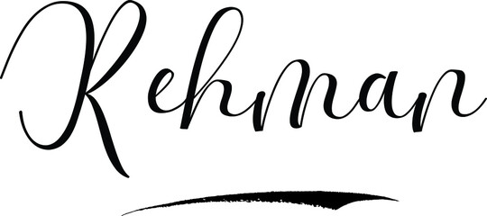 Rehman -Male Name Cursive Calligraphy on White Background